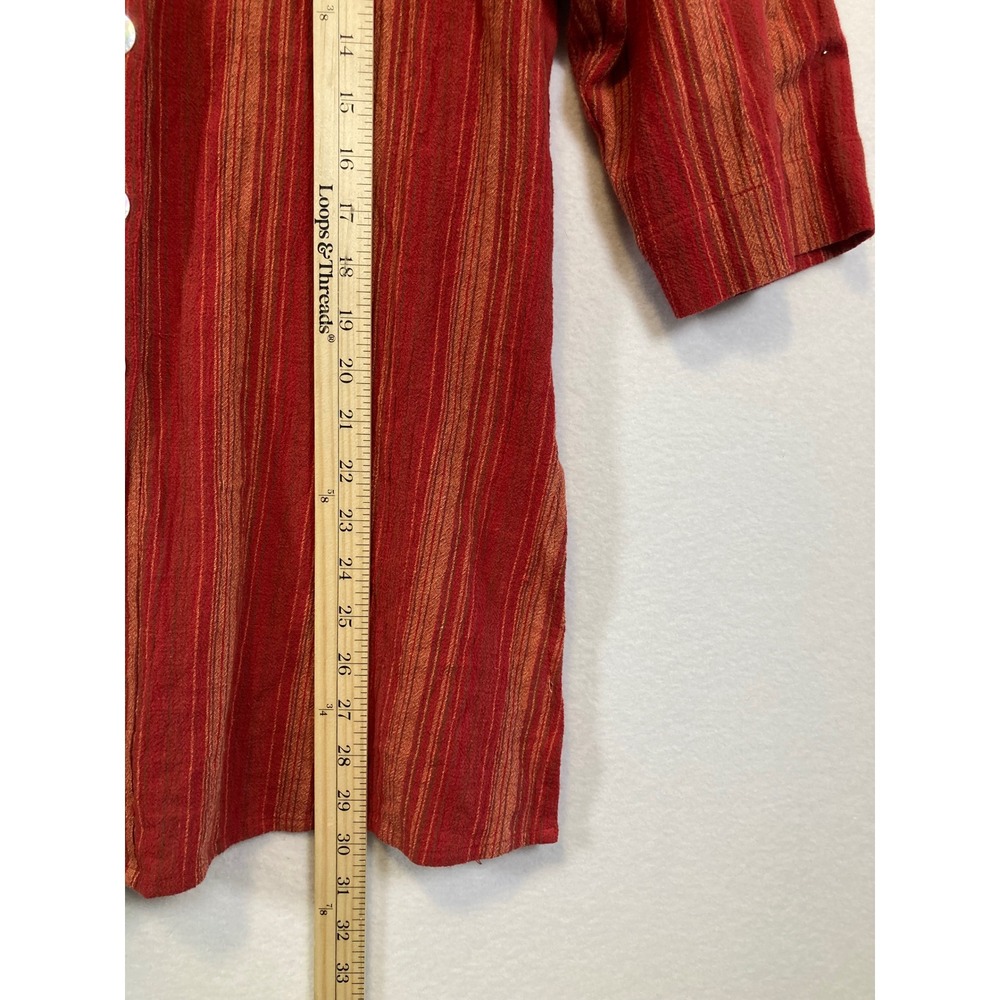 Vtg PUTUMAYO‎ Striped Mandarin Collar 3/4 Sleeve Cotton Button Up Tunic Top M - Picture 7 of 8